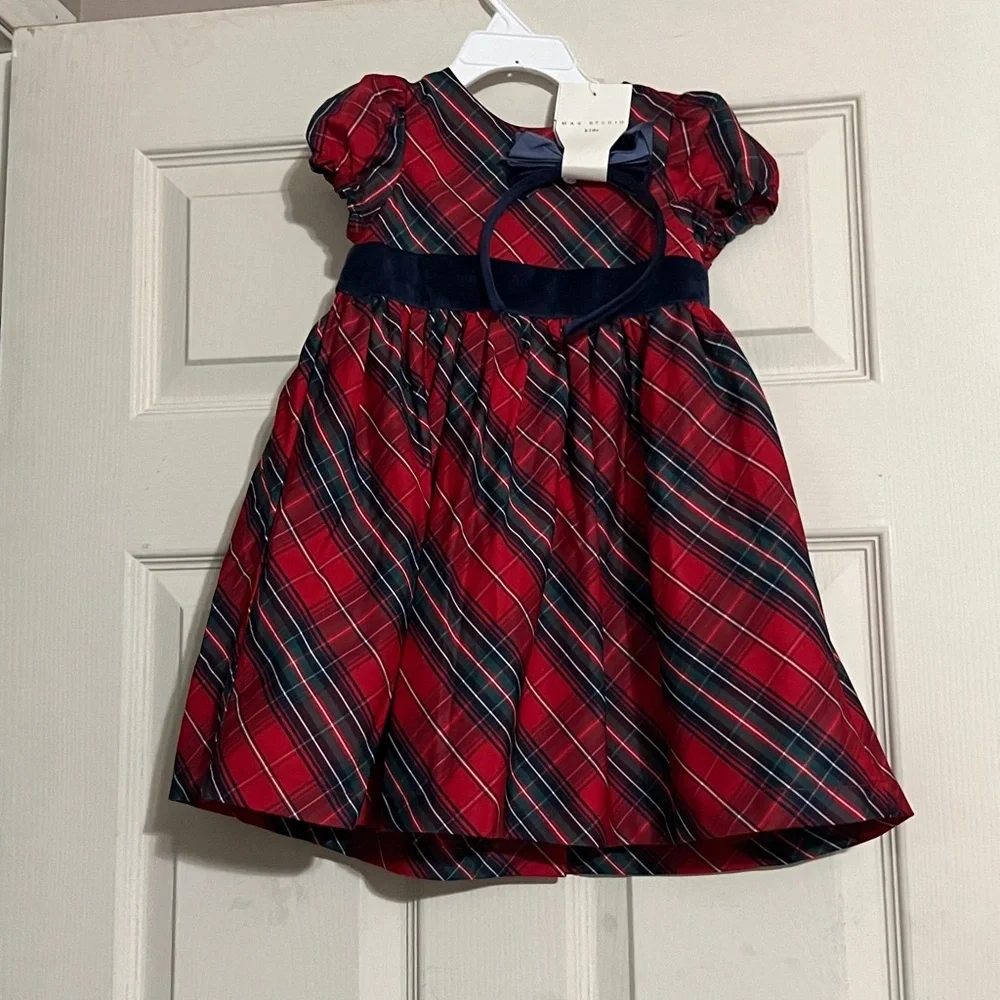 Max Studio Kids Red and Navy Plaid Dress